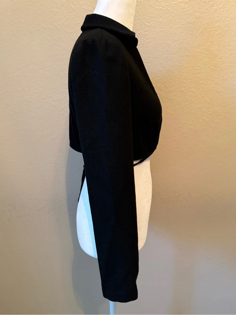 Zara Black Cropped Wrap Long-Sleeve Top